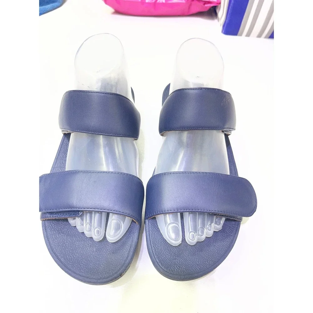 FitFlop Lulu Navy Blue Leather Adjustable Slide Sandals Microwobbleboard FVS-399